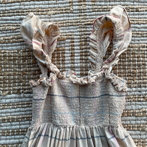 Crown & Ivy Smocked Prairie Maxi Dress Cotton Plaid XS Cottagecore boho coastal - Picture 4 of 6